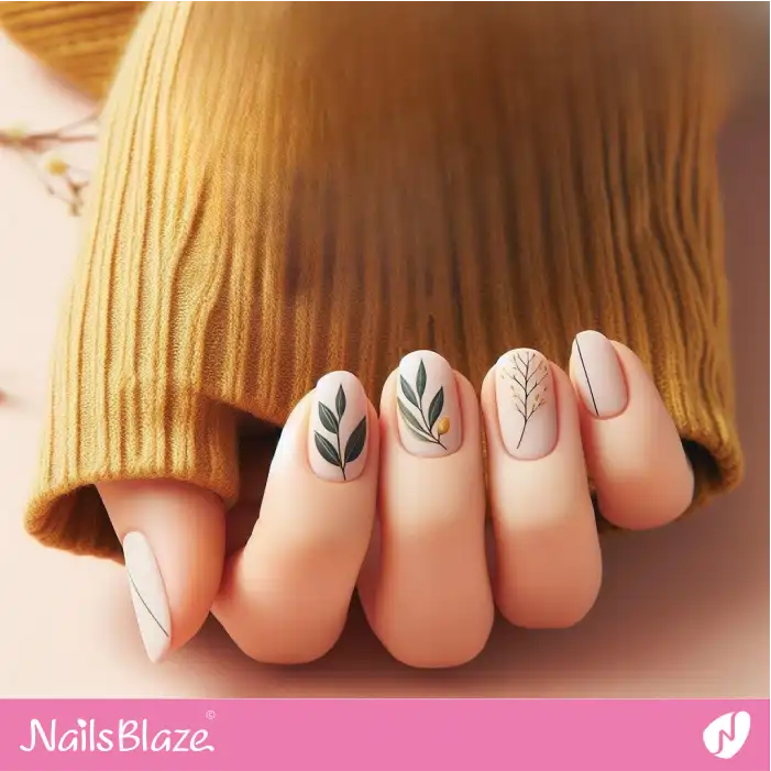 Short Olive Leaves Nails | Nature-inspired Nails - NB1627